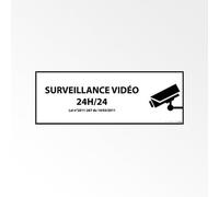 Panneau d'information - Surveillance vidéo 24h/24h - 297 x 105 mm - Blanc - PVC