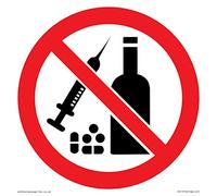 Panneau d'interdiction P908 : interdiction d'alcool ou de drogues - 150 x 150 mm - S15