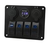 Panneau D'interrupteur à Bascule à 4 Gangs avec Prise Allume-cigare USB, Surveillance de Tension, ABS de qualité Marine, étanche IP65, Large Application, pour Camping-car,