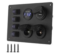 Panneau d'interrupteur à bascule étanche, 4 gangs, double Port USB, affichage de la tension, prise 12V pour voiture, bateau, camping-car, panneau en aluminium ABS noir