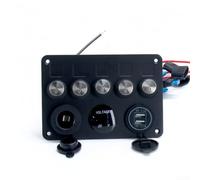 Panneau d'interrupteur à bascule étanche à 5 interrupteurs avec hub d'alimentation USB 78 W et moniteur de tension de batterie LED bleue pour applications marines