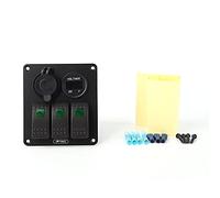 Panneau d'interrupteur à bascule multifonction à 3 gangs avec voltmètre numérique 4,2 A USB pour bateau marin RV 12 V 24 V ABS PC PBT Construction Indicateur de lumière verte (Modèle feu vert)