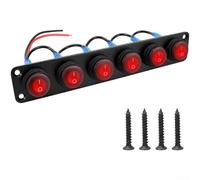 Panneau d'interrupteur à bascule rond avec 6 positions, design étanche, éclairage LED et construction ABS pour la marine et les applications (rouge)