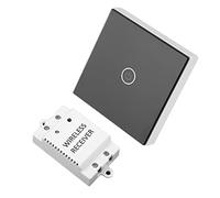 Panneau d'interrupteur mural tactile sans fil 12V à 1 voie Panneau d'interrupteur lumineux tactile télécommandé avec récepteur pour maison intelligente(le noir)