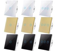 Panneau d'interrupteur tactile en verre cristal blanc trempé AC100-240V, interrupteurs d'éclairage mural, bouton de capteur, 1/2/3 gangs, interrupteur de lampe(Black touch three)