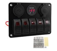 Panneau d'interrupteur XTEVU, Boîte à interrupteur à bascule, panneau de commande à bascule compatible avec les systèmes DC 12V à 24V, 5 gangs préwired avec un voltmètre à douille (Rouge)