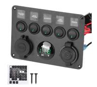 Panneau d'Interrupteurs à Bascule à 5 Gang LED avec Voltmètre Numérique Universel pour Bateau à Moteur moto commutateur Rouge Vert