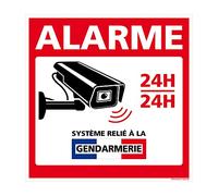 Panneau dissuasif Alarme “Système relié à la Gendarmerie”. Plaque en Aluminium Rigide. Panneau d’Alarme 24h/24h.