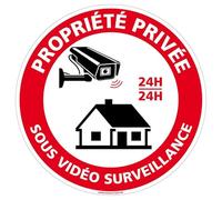Panneau dissuasif Propriété Privée Sous Vidéo Surveillance - Conçu pour être utilisé à des fins de dissuasion - Panneau de sécurité rigide et rond - Diamètre 240 mm - Plastique PVC de 1 mm