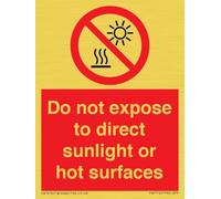 Panneau « Do not expose to direct sunlight or hot surfaces » - 75 x 100 mm - A7P