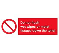 Panneau « Do not flush wet wipes or humides tissue es down the toilet with interdiction » - 300 x 100 mm