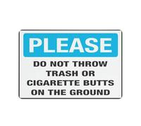 Panneau « Do Not Throw Trash or Cigarette Butts On The Ground » - Panneau de sécurité pour l'extérieur, 30,5 x 20,3 cm, panneau pour maison, entreprise, allée