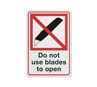 Panneau « Do Not Use Blades To Open » - En aluminium - 30,5 x 20,3 cm - Encre UV imprimée pour la maison et les entreprises
