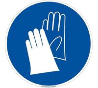 Panneau d'obligation Port de gants de protection obligatoire. Obligation Signalisation EPI. Autocollant, PVC, Alu - Diamètre 250 mm - Plastique PVC 1,5 mm - Plastique PVC 1,5 mm -