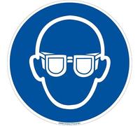 Panneau d'obligation Port de lunettes de protection obligatoire. Obligation Signalisation EPI. Autocollant, PVC, Alu - Diamètre 250 mm - Aluminium 2 mm - Aluminium 2 mm -