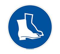 Panneau d'obligation Port des chaussures de sécurité obligatoire. Obligation Signalisation EPI. Autocollant, PVC, Alu - Diamètre 450 mm - Plastique PVC 1,5 mm - Plastique PVC 1,5 mm -