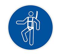 Panneau d'obligation Port du harnais de sécurité obligatoire. Obligation Signalisation EPI. Autocollant, PVC, Alu - Diamètre 250 mm - Aluminium 2 mm - Aluminium 2 mm -