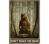 Panneau « Don't Wake The Bear » en aluminium - Décoration murale vintage - Ours rugissant dans la forêt - Plaque d'avertissement - Citation inspirante pour chambre à coucher - Café - 20,3 x 30,5 cm