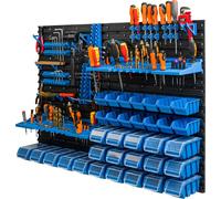 Panneau d'outils 115 x 78 cm avec 34 pièces. Boîtes avec couvercle à charnière Boîtes en plastique bleu