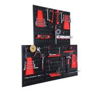 Panneau d'outils Relaxdays, 5 panneaux perforés, 48 accessoires, noir/rouge