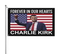 Panneau drapeau Charlie Kirk « Pour toujours dans nos cœurs » 3 x 5 double face