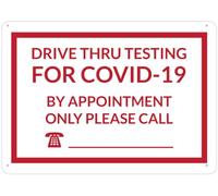 Panneau « Drive Thru Testing For Covid 19 By Appointment Only » - 20,3 x 30,5 cm - En aluminium antirouille - Pour la maison, les affaires, la cour