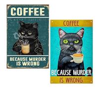 Panneau Drôle de Chat Noir, 2 Pièces Décoration Murale de Salle de Bain Hilarante, Vintage Métal Fer Signe Plaque, Affiche Vintage en fer Peint, pour Toilettes, Chambre, Salle de Bains(20x30cm)