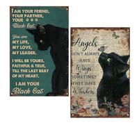Panneau Drôle de Chat Noir, 2 Pièces Décoration Murale de Salle de Bain Hilarante, Vintage Métal Fer Signe Plaque, Plaque Métallique Décoration murale, pour Restaurant,Cuisine(20x30cm)