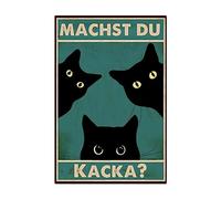 Panneau Drôle de Chat Noir - "Machst Du Kacka?" - Décoration Murale de Salle de Bain Hilarante, 20 x 30 cm - Ajoutez du Rire et de la Fantaisie à Votre Salle de Bain!