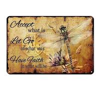 Panneau drôle en forme de libellule ; Accept What Is, Let Go Of What Was, Have Faith In What Will Be ; Décoration murale en métal pour maison, salle de bain, restaurant, bars, club, cuisine, garage