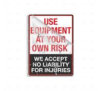 Panneau en acrylique avec inscription « Use Equipment At Your Own Risk » - Longue durée - Avec ruban adhésif puissant et propre au dos - 15,2 x 20,3 cm