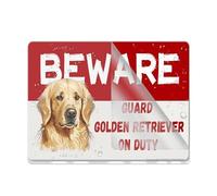Panneau en acrylique pour mur « Beware Guard Golden Retriever Dog On Duty » - Décoration de chambre d'intérieur et d'extérieur pour la maison, le bureau, le travail - 15,2 x 20,3 cm