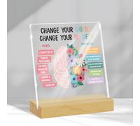 Panneau en acrylique transparent avec inscription « Change Your Words Change Your Mindset » sur le thème de la santé mentale - Cadeau de sensibilisation à la santé mentale - Pour femme, homme, médecin
