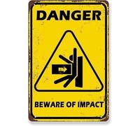 Panneau en aluminium 20,3 x 30,5 cm avec inscription « Danger » - Peinture créative en étain - Beware Of Impact - Décoration murale amusante pour bar, café, club, pub