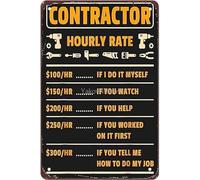 Panneau en aluminium 30,5 x 40,6 cm pour entrepreneur - Tableau des prix horaires - Cadeau amusant de construction - Panneau en métal pour la fête du travail - Pour cuisine, maison, bureau, bar, café