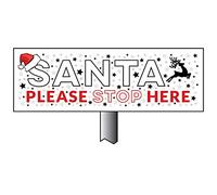 Panneau en aluminium avec inscription « Christmas Santa Stop Here » 450 x 150 mm sur poteau 800 mm de haut