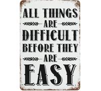 Panneau en aluminium avec inscription « First Day Of School All Things Are Difficult Before They » - Décoration murale facile - Pour garage, magasin, maison, bar, salon - 20,3 x 30,5 cm