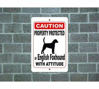 Panneau en aluminium avec inscription « Property Protected by English Foxhound Guard Dog Warning Yard Fence Race » - 20,3 x 30,5 cm