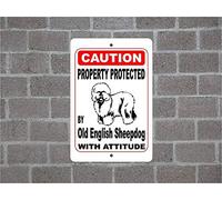Panneau en aluminium avec inscription « Property Protected by Old English Sheepdog Guard Dog Guard » - 20,3 x 30,5 cm