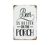 Panneau en aluminium « Beer is Better on The Porch » - Plaque en métal vintage - Décoration de bar - 30,5 x 20,3 cm