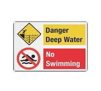 Panneau en aluminium « Danger Deep Water No Swimming » - 30,5 x 20,3 cm - Protection contre les UV, imperméable, résistant aux intempéries et à la décoloration - 4 trous pré-percés