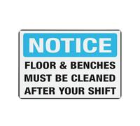 Panneau en aluminium Floor & Benches Must Be Cleaned After Your Shift 30,5 x 20,3 cm - Protection contre les UV, imperméable, résistant aux intempéries et à la décoloration - 4 trous pré-percés