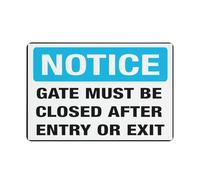 Panneau en aluminium « Gate Must Be Closed After Entry or Exit » - 30,5 x 20,3 cm - Protection contre les UV, imperméable, résistant aux intempéries et à la décoloration - 4 trous pré-percés
