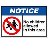 Panneau en aluminium « No Children Allowed in This Area Notice OSHA ANSI » - 35,6 x 25,4 cm