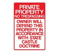 Panneau en aluminium « Private Property » 25,4 x 38,1 cm - No Trespassing Owner Will Defend This Property in Accordance With State Castle Doctrine