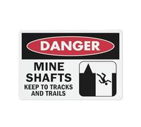 Panneau en aluminium réfléchissant « Danger Mine Shafts Keep To Tracks And Trails » - 30,5 x 20,3 cm - Protection contre les UV, imperméable, résistant aux intempéries et à la décoloration - 4 trous
