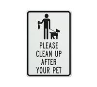 Panneau en aluminium réfléchissant « Please Clean Up After Your Pet » - 30,5 x 20,3 cm - Protection UV - Imperméable - Résistant aux intempéries et à la décoloration - 4 trous pré-percés