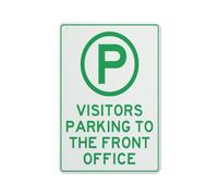 Panneau en aluminium réfléchissant « Visitors Parking To The Front Office » - 30,5 x 20,3 cm - Protection contre les UV, imperméable, résistant aux intempéries et à la décoloration - 4 trous