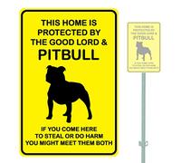 Panneau en aluminium robuste avec inscription « This Home is protect by the good Lord & Pitbull » - Jaune - 25,4 x 38,1 cm