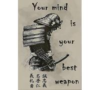 Panneau en aluminium « Samurai Your Mind is Your Best Weapon » - Décoration murale - 20,3 x 30,5 cm